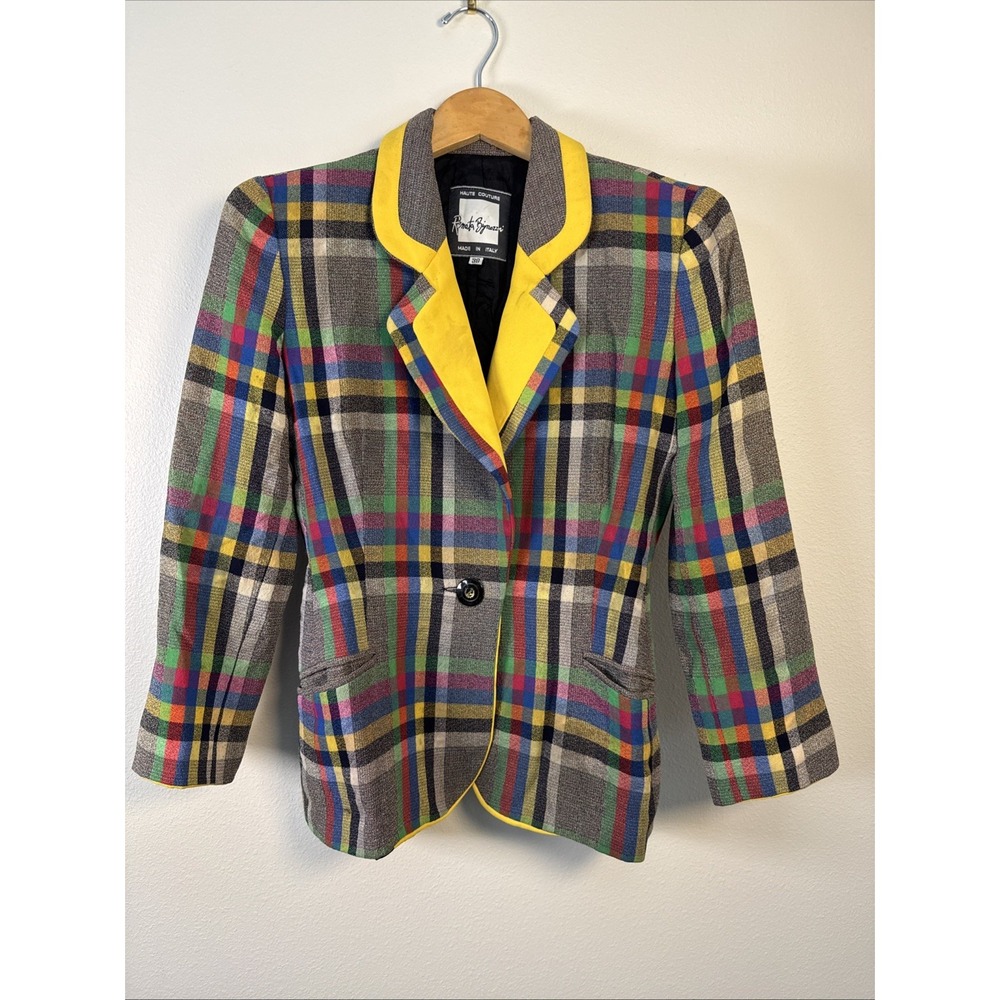 Vintage  Fereshteh Paris by Renata‎ Bignozzi blazer Multicolor Plaid Size 38 EUC